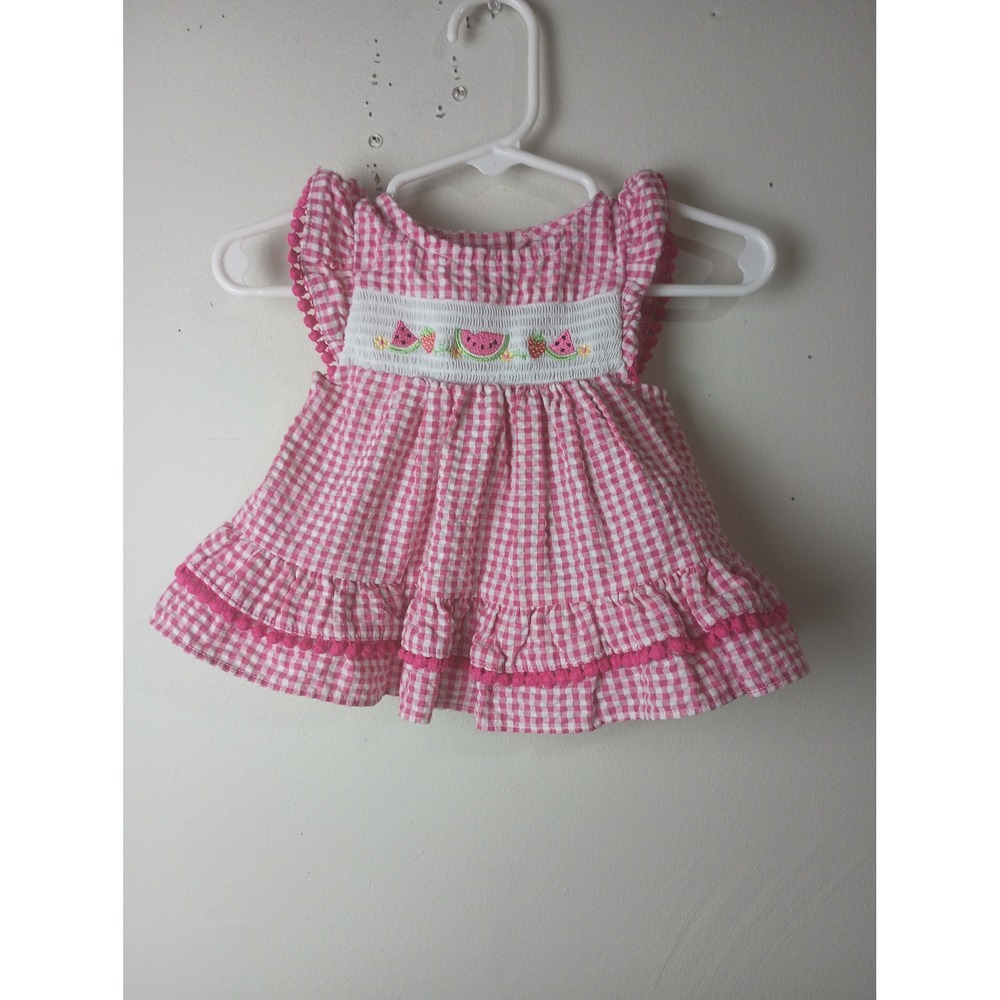 Good Lad Baby Girls Pink Gingham Smocked Watermelon Strawberry Dress 3 Months